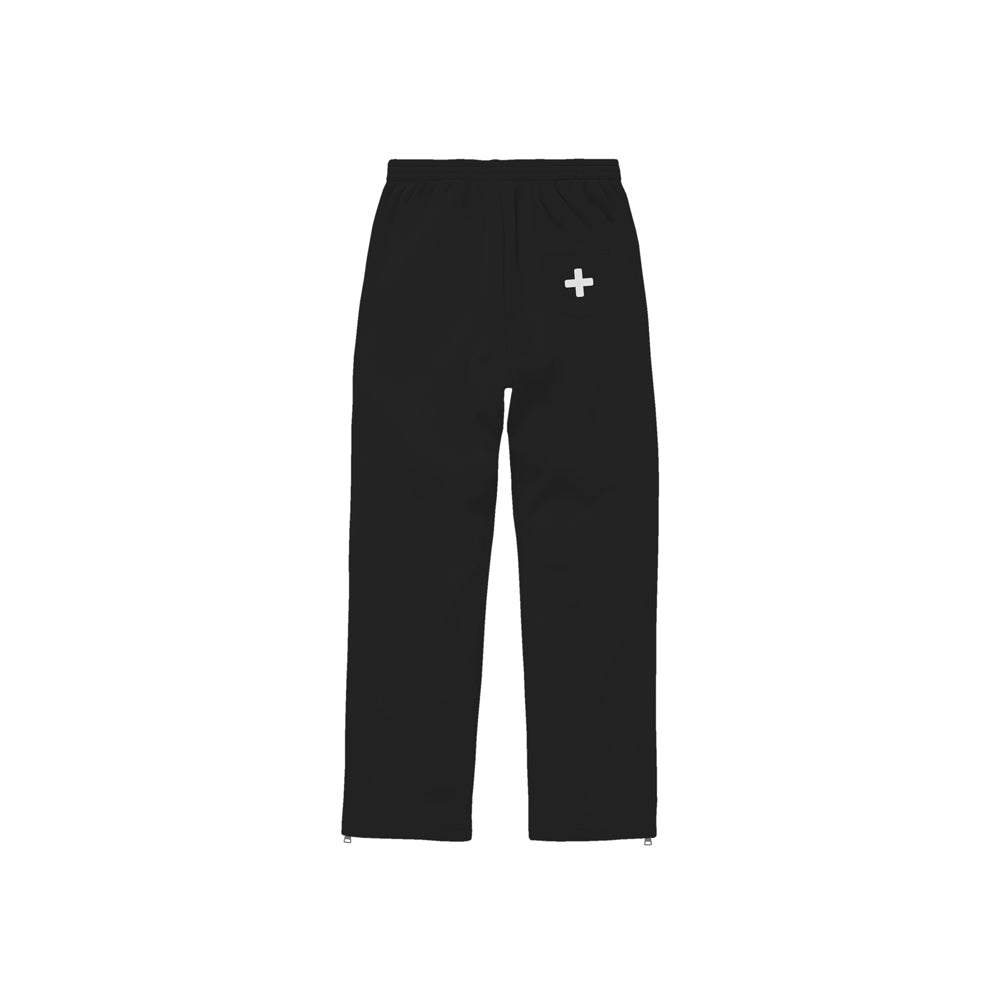 black straight leg trousers