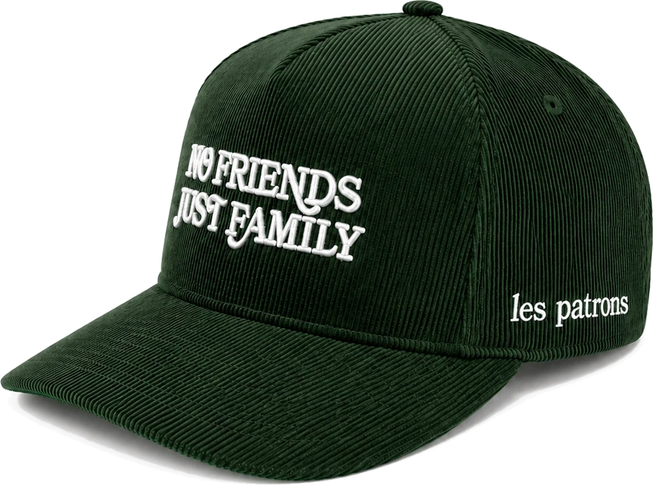 No Friends Just Family corduroy hat in forest green