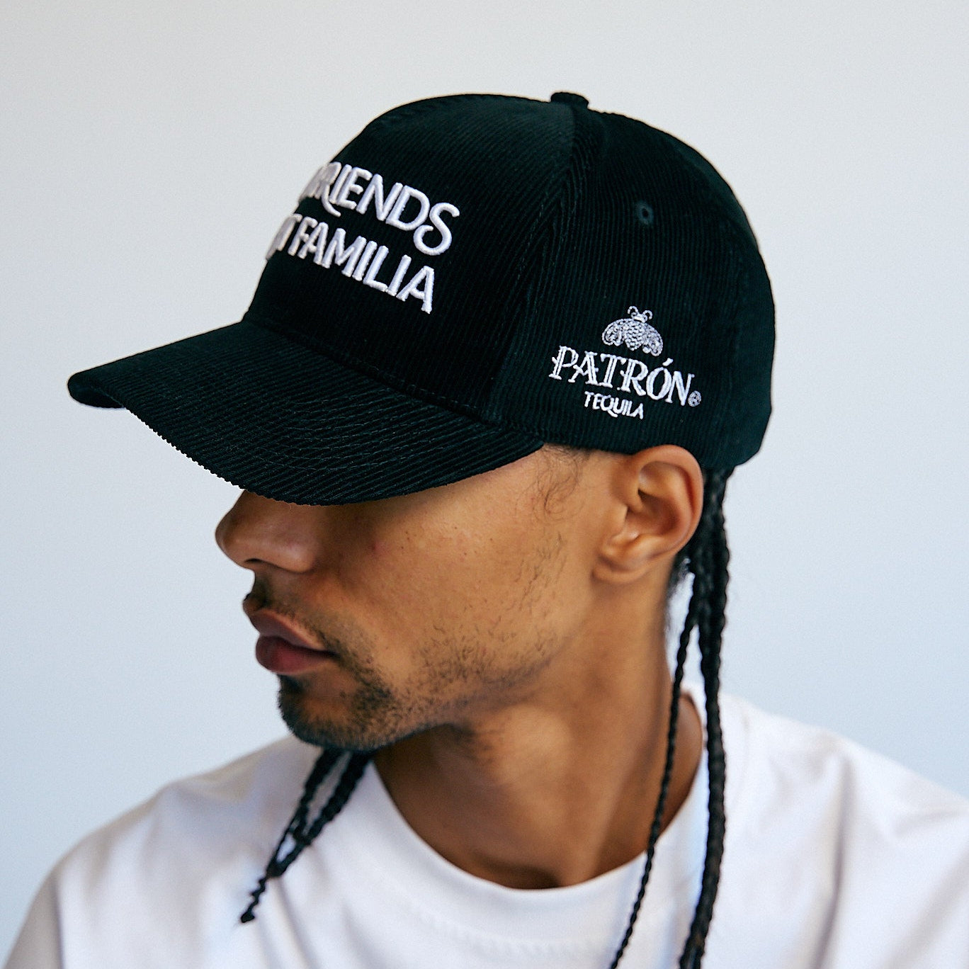 PRE-ORDER | Les Patrons × PATRÓN Tequila — “No Friends Just Familia” Corduroy Cap - Black